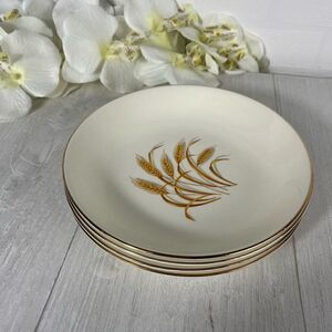 Homer Laughlin set of 4 vintage Golden Wheat soup bowls 22k gold trim 7 1/2" d.